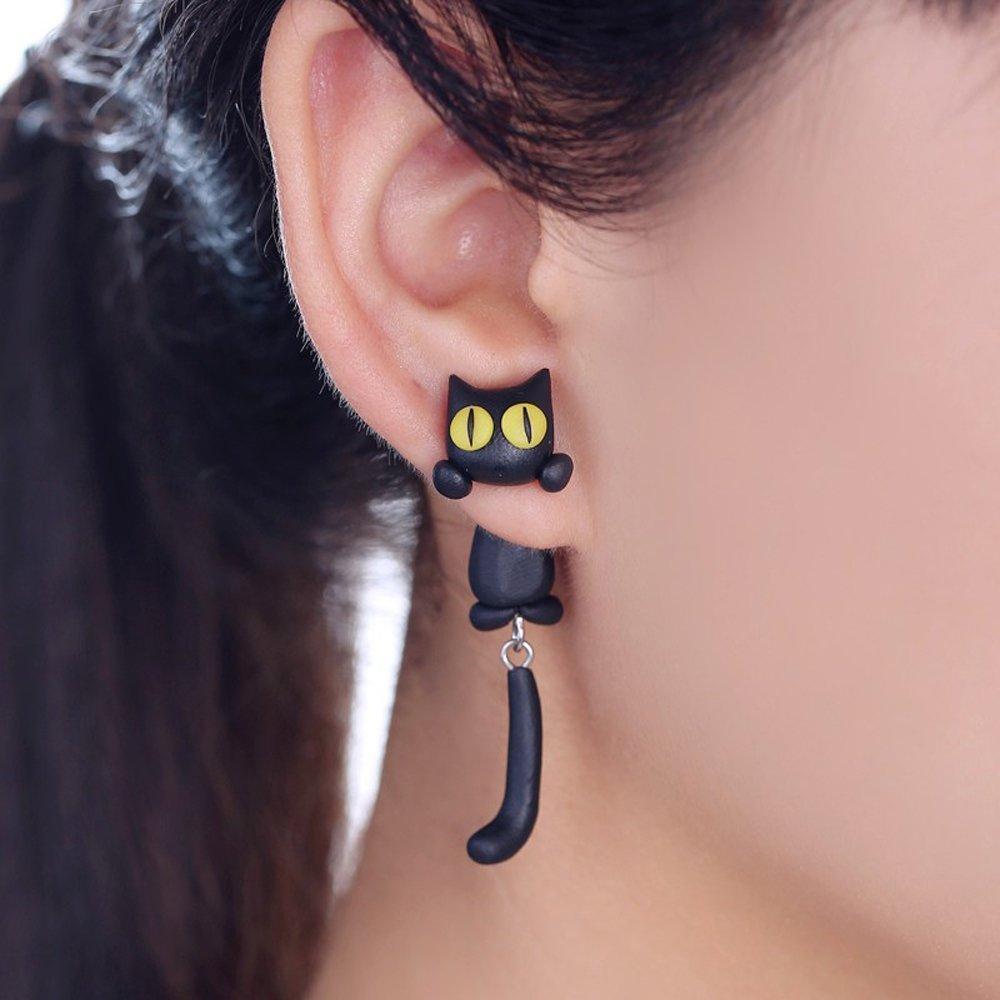 Boucles d'oreilles tendances - Chat Noir Aux Yeux Jaunes